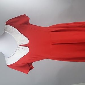 Sunny Girl Scallopped Peter Pan Collar Dress, SIZE XL, Red Orange with pleats